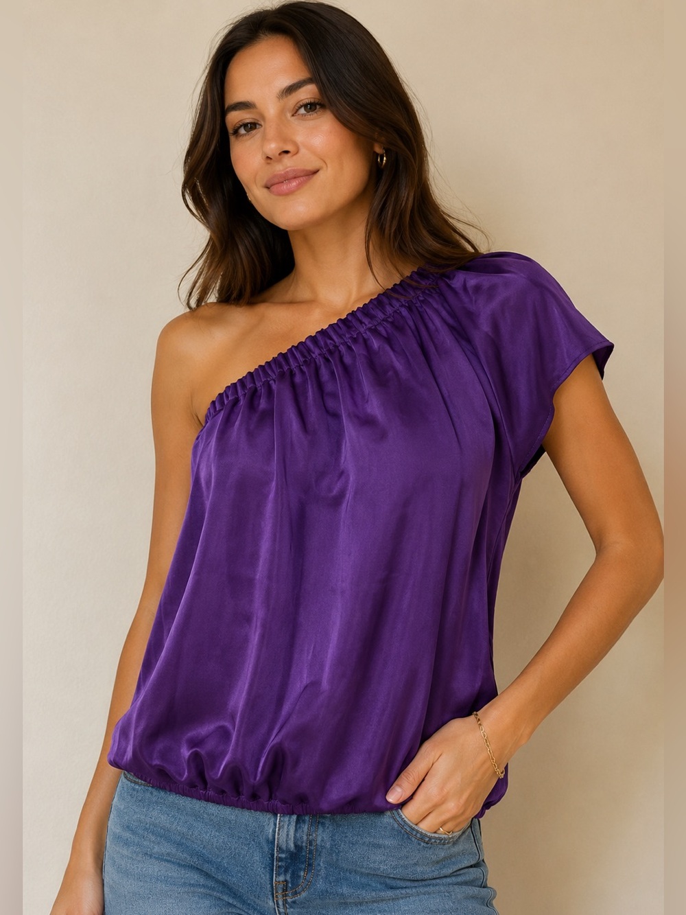 Charlotte Russe Purple One Shoulder Blouse XL